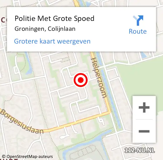 Locatie op kaart van de 112 melding: Politie Met Grote Spoed Naar Groningen, Colijnlaan op 16 november 2023 15:48