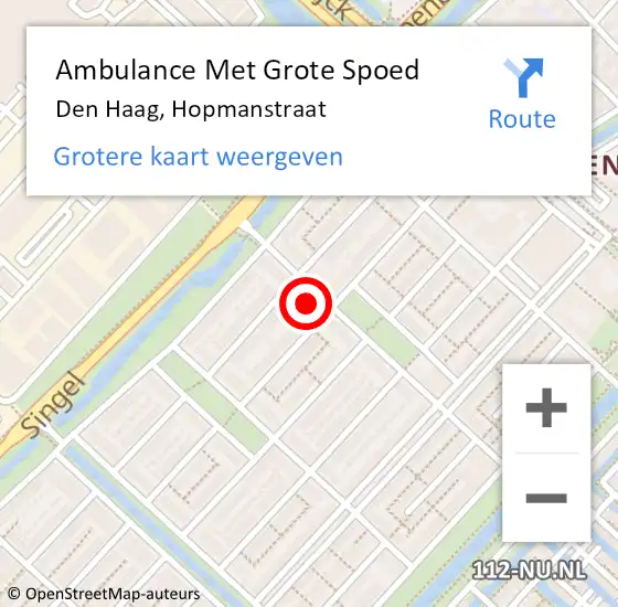 Locatie op kaart van de 112 melding: Ambulance Met Grote Spoed Naar Den Haag, Hopmanstraat op 16 november 2023 15:52