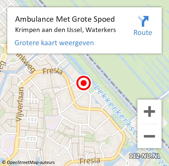 Locatie op kaart van de 112 melding: Ambulance Met Grote Spoed Naar Krimpen aan den IJssel, Waterkers op 16 november 2023 15:54