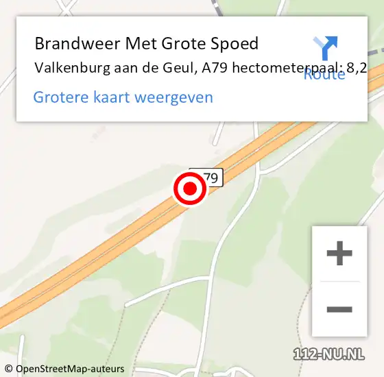 Locatie op kaart van de 112 melding: Brandweer Met Grote Spoed Naar Valkenburg aan de Geul, A79 hectometerpaal: 8,2 op 16 november 2023 16:01