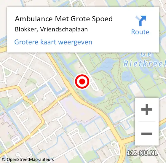 Locatie op kaart van de 112 melding: Ambulance Met Grote Spoed Naar Blokker, Vriendschaplaan op 16 november 2023 16:43