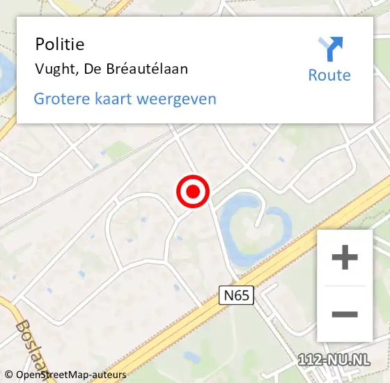 Locatie op kaart van de 112 melding: Politie Vught, De Bréautélaan op 16 november 2023 16:52