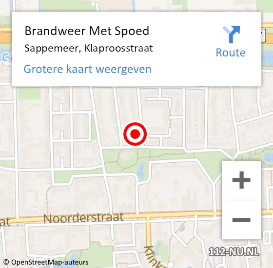 Locatie op kaart van de 112 melding: Brandweer Met Spoed Naar Sappemeer, Klaproosstraat op 16 november 2023 16:59