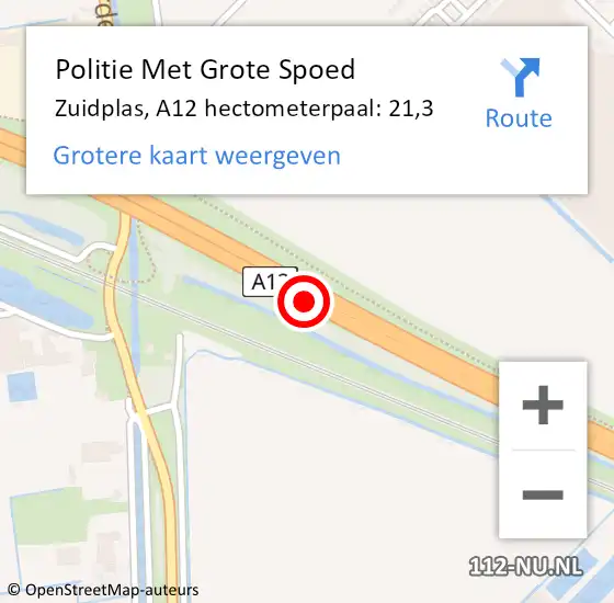 Locatie op kaart van de 112 melding: Politie Met Grote Spoed Naar Zuidplas, A12 hectometerpaal: 21,3 op 16 november 2023 17:25