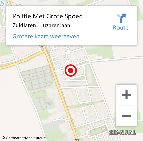 Locatie op kaart van de 112 melding: Politie Met Grote Spoed Naar Zuidlaren, Huzarenlaan op 16 november 2023 17:30