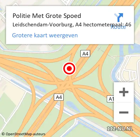 Locatie op kaart van de 112 melding: Politie Met Grote Spoed Naar Leidschendam-Voorburg, A4 hectometerpaal: 46 op 16 november 2023 17:45