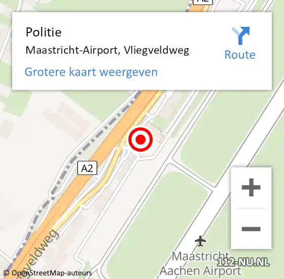 Locatie op kaart van de 112 melding: Politie Maastricht-Airport, Vliegveldweg op 16 november 2023 17:52
