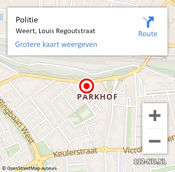 Locatie op kaart van de 112 melding: Politie Weert, Louis Regoutstraat op 16 november 2023 18:02