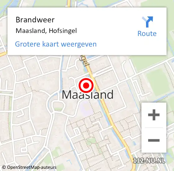 Locatie op kaart van de 112 melding: Brandweer Maasland, Hofsingel op 16 november 2023 19:10