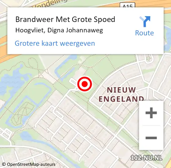 Locatie op kaart van de 112 melding: Brandweer Met Grote Spoed Naar Hoogvliet, Digna Johannaweg op 16 november 2023 19:12