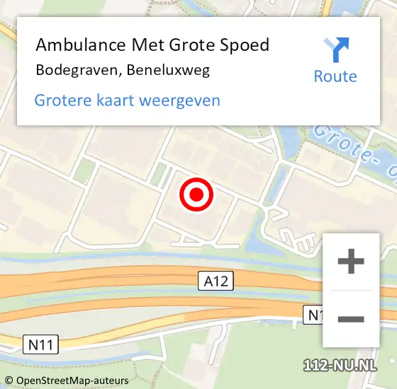 Locatie op kaart van de 112 melding: Ambulance Met Grote Spoed Naar Bodegraven, Beneluxweg op 16 november 2023 19:25