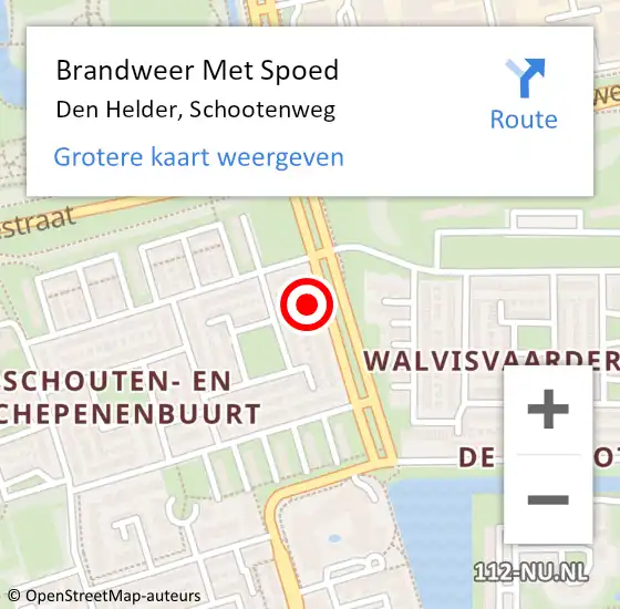 Locatie op kaart van de 112 melding: Brandweer Met Spoed Naar Den Helder, Schootenweg op 16 november 2023 19:28