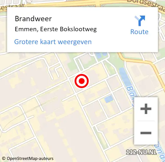 Locatie op kaart van de 112 melding: Brandweer Emmen, Eerste Bokslootweg op 16 november 2023 19:37