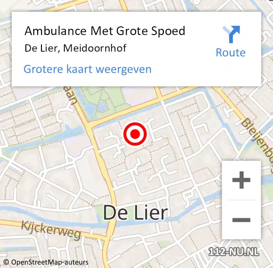 Locatie op kaart van de 112 melding: Ambulance Met Grote Spoed Naar De Lier, Meidoornhof op 16 november 2023 19:39