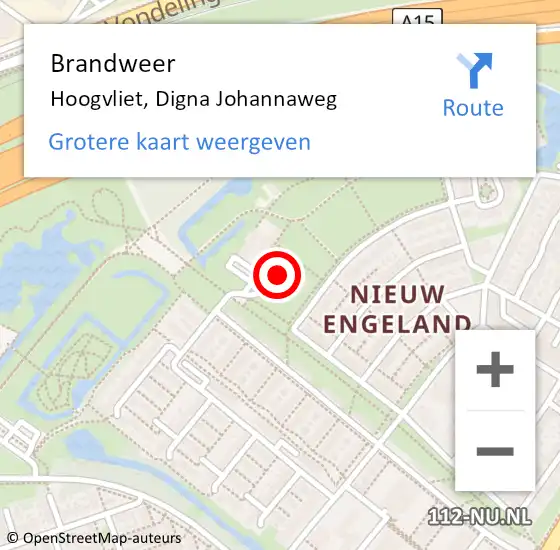 Locatie op kaart van de 112 melding: Brandweer Hoogvliet, Digna Johannaweg op 16 november 2023 19:45