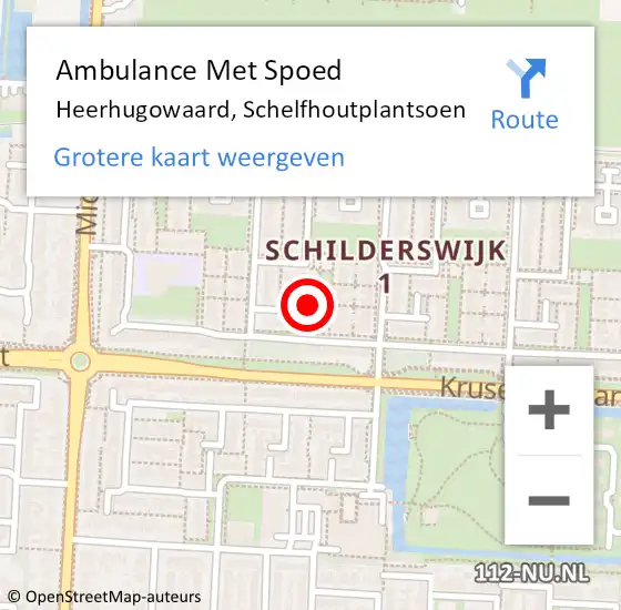 Locatie op kaart van de 112 melding: Ambulance Met Spoed Naar Heerhugowaard, Schelfhoutplantsoen op 16 november 2023 20:32
