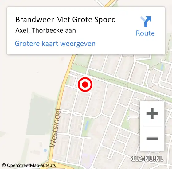 Locatie op kaart van de 112 melding: Brandweer Met Grote Spoed Naar Axel, Thorbeckelaan op 16 november 2023 21:21