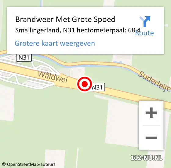 Locatie op kaart van de 112 melding: Brandweer Met Grote Spoed Naar Smallingerland, N31 hectometerpaal: 68,4 op 16 november 2023 22:02