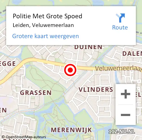 Locatie op kaart van de 112 melding: Politie Met Grote Spoed Naar Leiden, Veluwemeerlaan op 16 november 2023 22:05