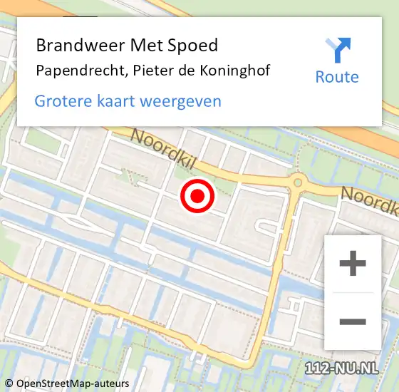 Locatie op kaart van de 112 melding: Brandweer Met Spoed Naar Papendrecht, Pieter de Koninghof op 16 november 2023 23:25