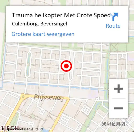 Locatie op kaart van de 112 melding: Trauma helikopter Met Grote Spoed Naar Culemborg, Beversingel op 16 november 2023 23:27