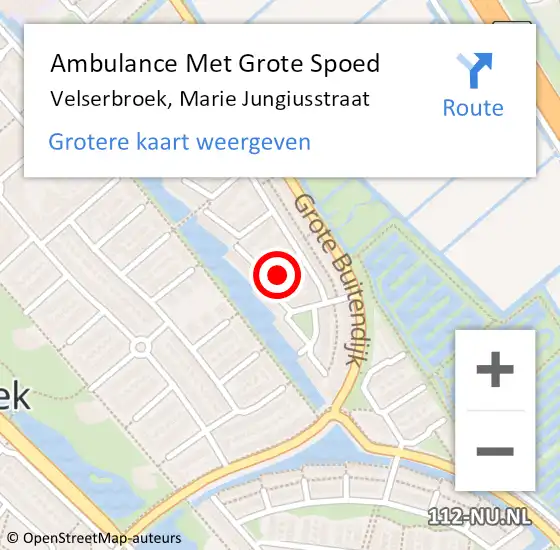 Locatie op kaart van de 112 melding: Ambulance Met Grote Spoed Naar Velserbroek, Marie Jungiusstraat op 16 november 2023 23:38