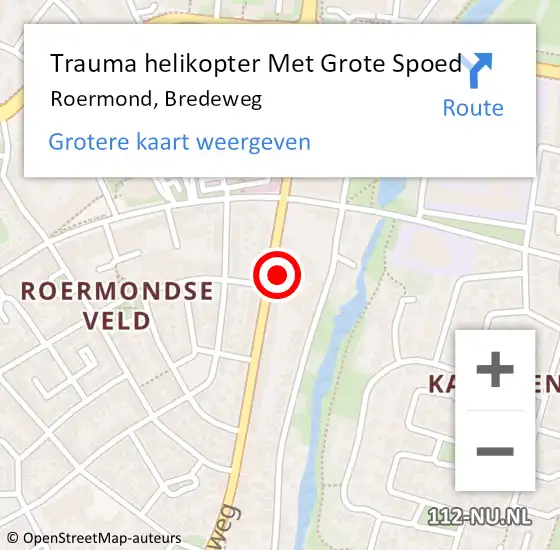 Locatie op kaart van de 112 melding: Trauma helikopter Met Grote Spoed Naar Roermond, Bredeweg op 17 november 2023 00:10