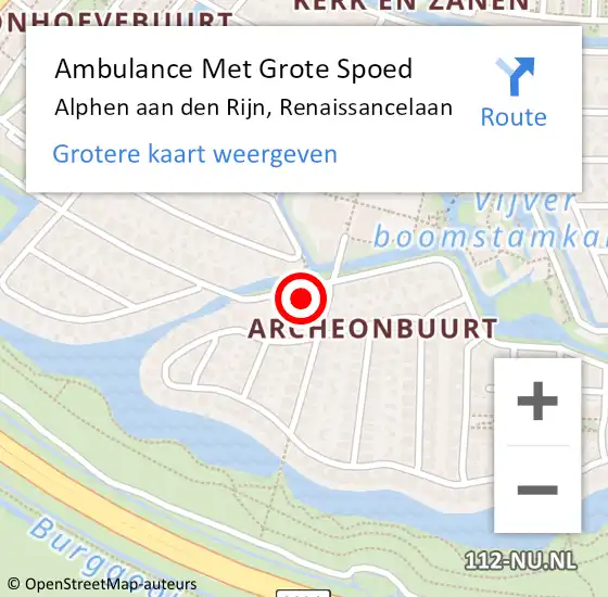 Locatie op kaart van de 112 melding: Ambulance Met Grote Spoed Naar Alphen aan den Rijn, Renaissancelaan op 17 november 2023 00:45