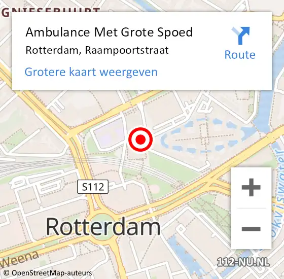 Locatie op kaart van de 112 melding: Ambulance Met Grote Spoed Naar Rotterdam, Raampoortstraat op 17 november 2023 00:59
