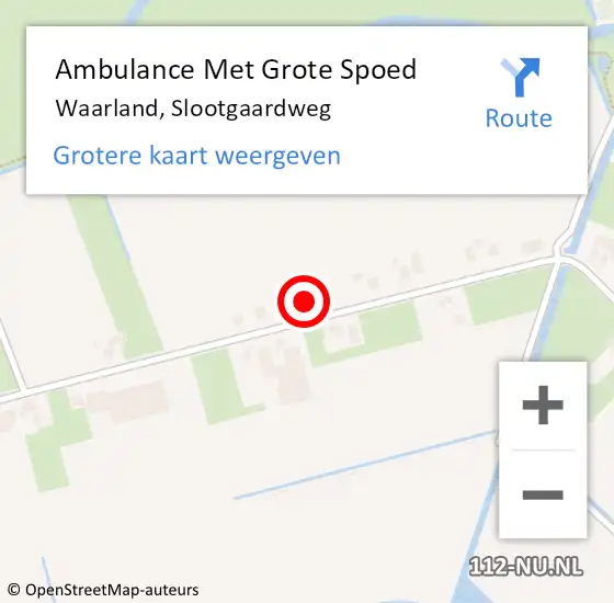 Locatie op kaart van de 112 melding: Ambulance Met Grote Spoed Naar Waarland, Slootgaardweg op 17 november 2023 01:09