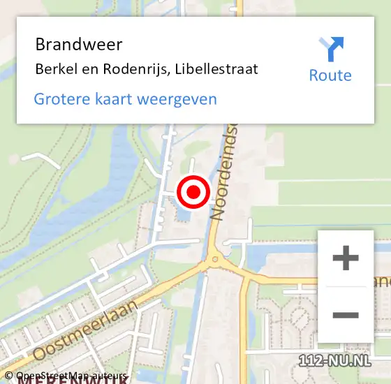 Locatie op kaart van de 112 melding: Brandweer Berkel en Rodenrijs, Libellestraat op 17 november 2023 03:59