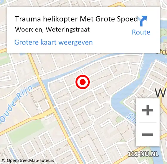 Locatie op kaart van de 112 melding: Trauma helikopter Met Grote Spoed Naar Woerden, Weteringstraat op 17 november 2023 04:30