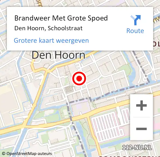 Locatie op kaart van de 112 melding: Brandweer Met Grote Spoed Naar Den Hoorn, Schoolstraat op 17 november 2023 05:55