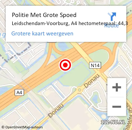 Locatie op kaart van de 112 melding: Politie Met Grote Spoed Naar Leidschendam-Voorburg, A4 hectometerpaal: 44,3 op 17 november 2023 06:37