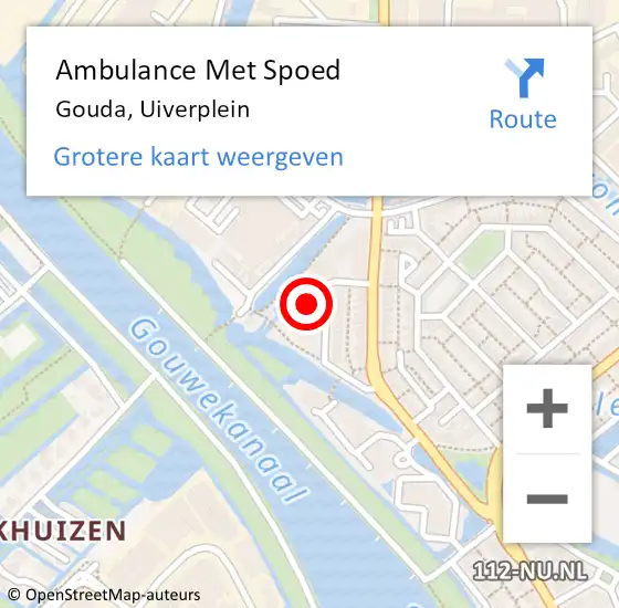 Locatie op kaart van de 112 melding: Ambulance Met Spoed Naar Gouda, Uiverplein op 17 november 2023 07:17