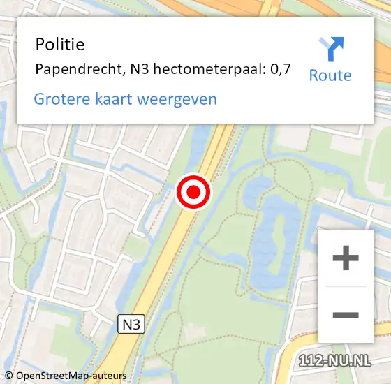 Locatie op kaart van de 112 melding: Politie Papendrecht, N3 hectometerpaal: 0,7 op 17 november 2023 07:29