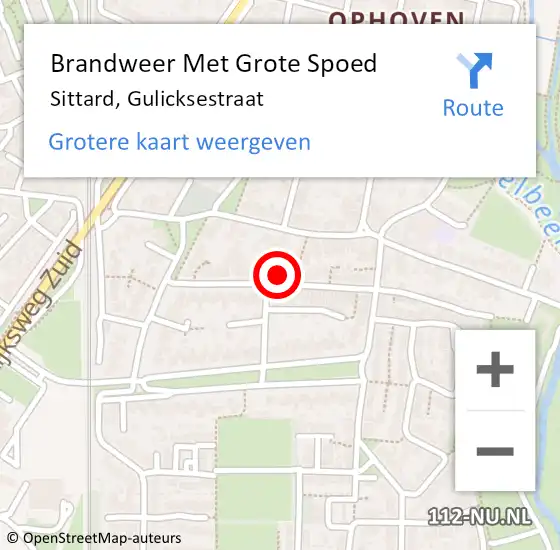 Locatie op kaart van de 112 melding: Brandweer Met Grote Spoed Naar Sittard, Gulicksestraat op 17 november 2023 07:46