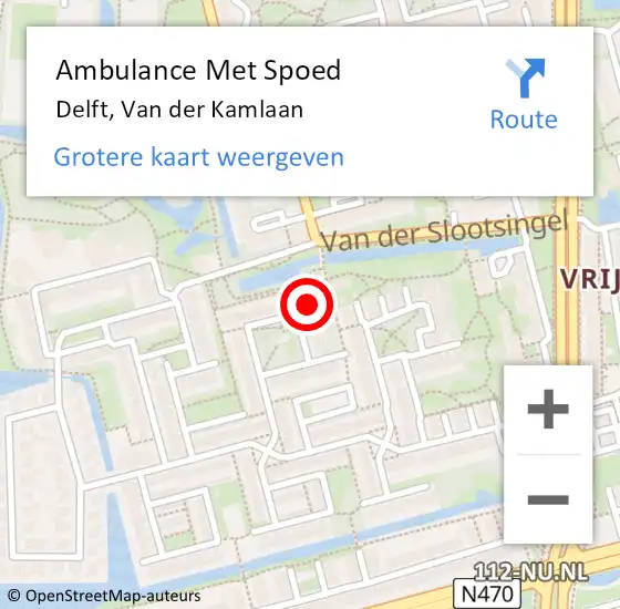 Locatie op kaart van de 112 melding: Ambulance Met Spoed Naar Delft, Van der Kamlaan op 17 november 2023 08:31