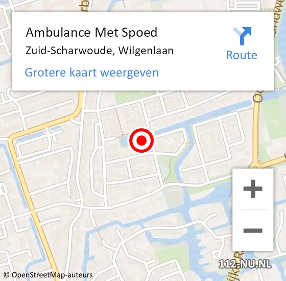 Locatie op kaart van de 112 melding: Ambulance Met Spoed Naar Zuid-Scharwoude, Wilgenlaan op 17 november 2023 09:04