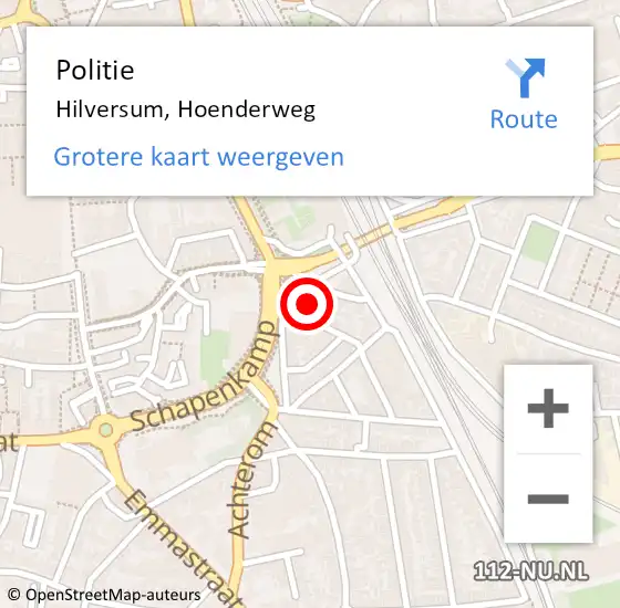 Locatie op kaart van de 112 melding: Politie Hilversum, Hoenderweg op 17 november 2023 09:07