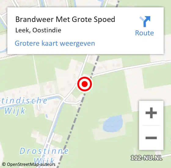 Locatie op kaart van de 112 melding: Brandweer Met Grote Spoed Naar Leek, Oostindie op 17 november 2023 09:27