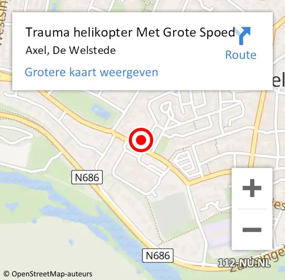 Locatie op kaart van de 112 melding: Trauma helikopter Met Grote Spoed Naar Axel, De Welstede op 17 november 2023 10:02