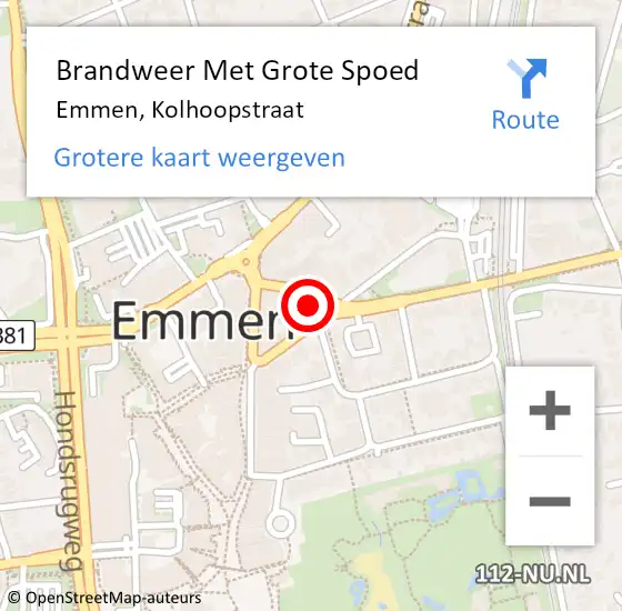 Locatie op kaart van de 112 melding: Brandweer Met Grote Spoed Naar Emmen, Kolhoopstraat op 17 november 2023 10:19