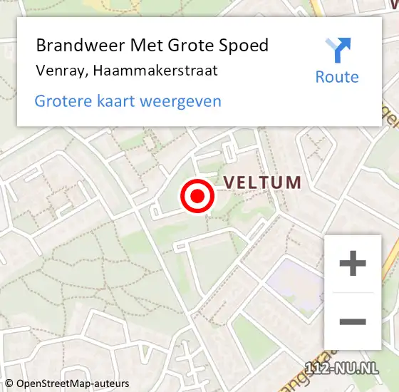 Locatie op kaart van de 112 melding: Brandweer Met Grote Spoed Naar Venray, Haammakerstraat op 17 november 2023 10:21