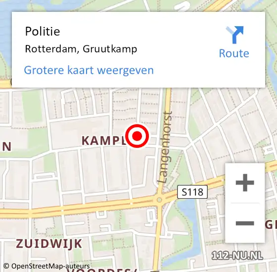 Locatie op kaart van de 112 melding: Politie Rotterdam, Gruutkamp op 17 november 2023 10:30