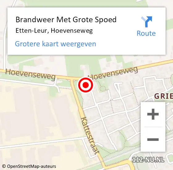 Locatie op kaart van de 112 melding: Brandweer Met Grote Spoed Naar Etten-Leur, Hoevenseweg op 17 november 2023 10:50