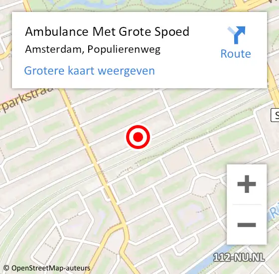 Locatie op kaart van de 112 melding: Ambulance Met Grote Spoed Naar Amsterdam, Populierenweg op 17 november 2023 11:13