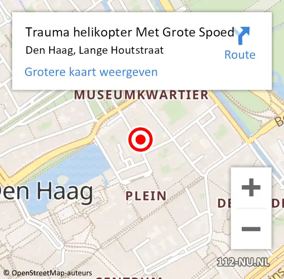 Locatie op kaart van de 112 melding: Trauma helikopter Met Grote Spoed Naar Den Haag, Lange Houtstraat op 17 november 2023 11:13