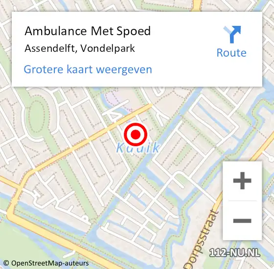 Locatie op kaart van de 112 melding: Ambulance Met Spoed Naar Assendelft, Vondelpark op 17 november 2023 11:27