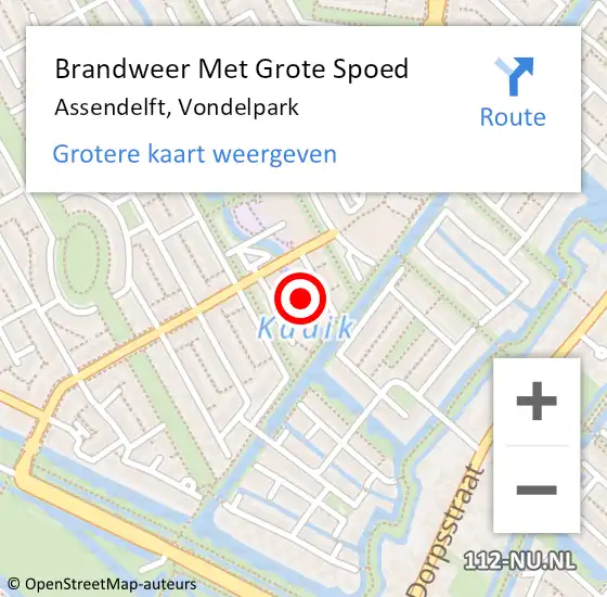 Locatie op kaart van de 112 melding: Brandweer Met Grote Spoed Naar Assendelft, Vondelpark op 17 november 2023 11:28